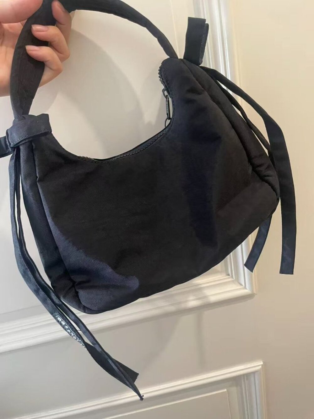 Baggu x Sandy Liang Black Nylon Bow Hobo Shoulder Bag 11.3x9.3x4.2in NWT